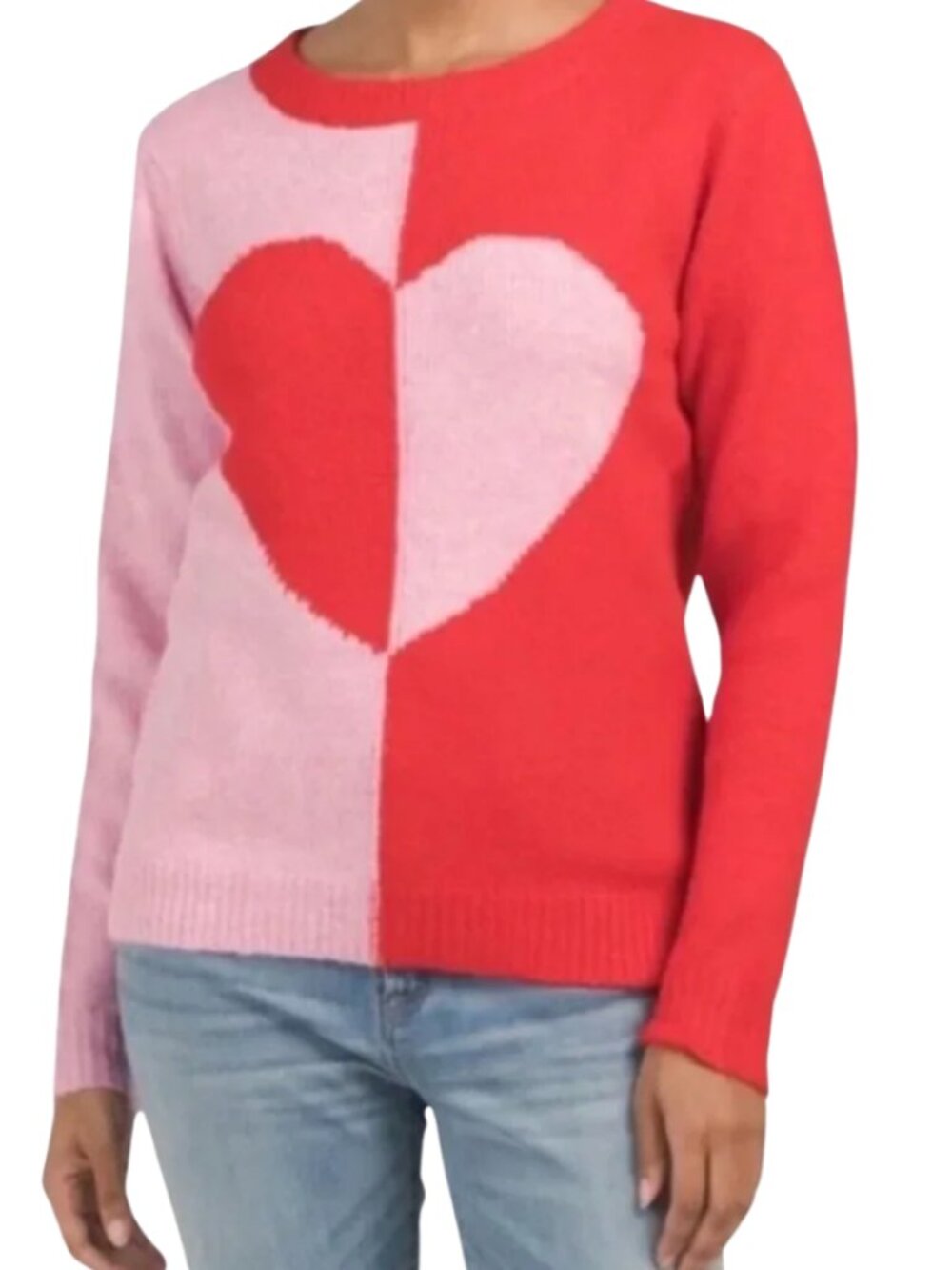 Cupcakes & Cashmere Colorblock Heart Knit Sweater Pullover Women's XS Pink Red